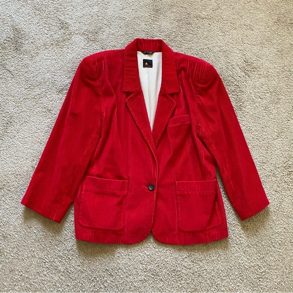 VTG ~ 1980s ~ Liz Sport ~ Red Wide Wale Corduroy Blazer ~ Classic ~ Size 14